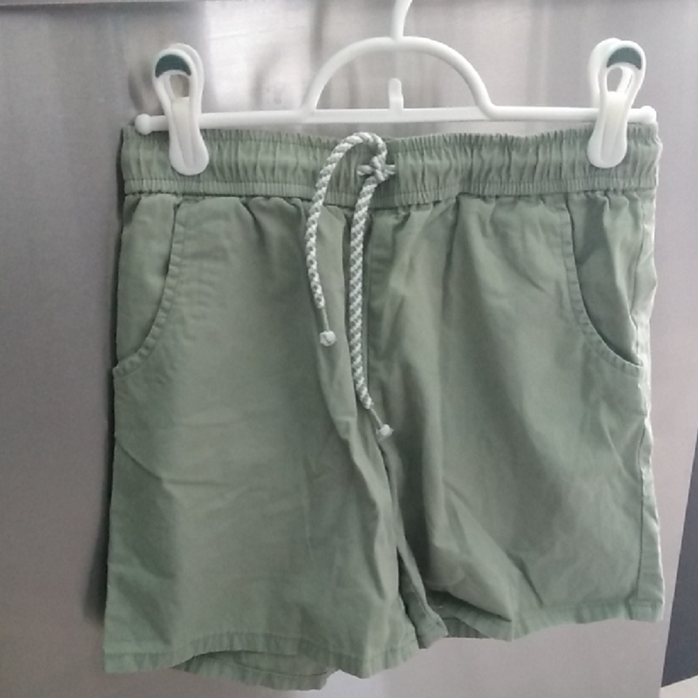 Kids Elastic Waist Sage Green Drawstring Shorts